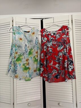 Set of Two Floral Sleeveless V-Neck Women's Tops Flowy Boho Summer Sz M